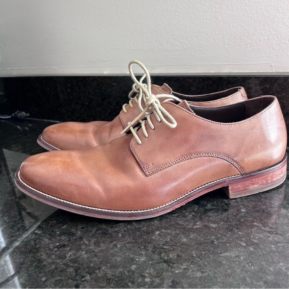 Cole Haan Williams Plain Toe Leather Oxford Brown Tan Dress Shoes Sz 9.5 C12206